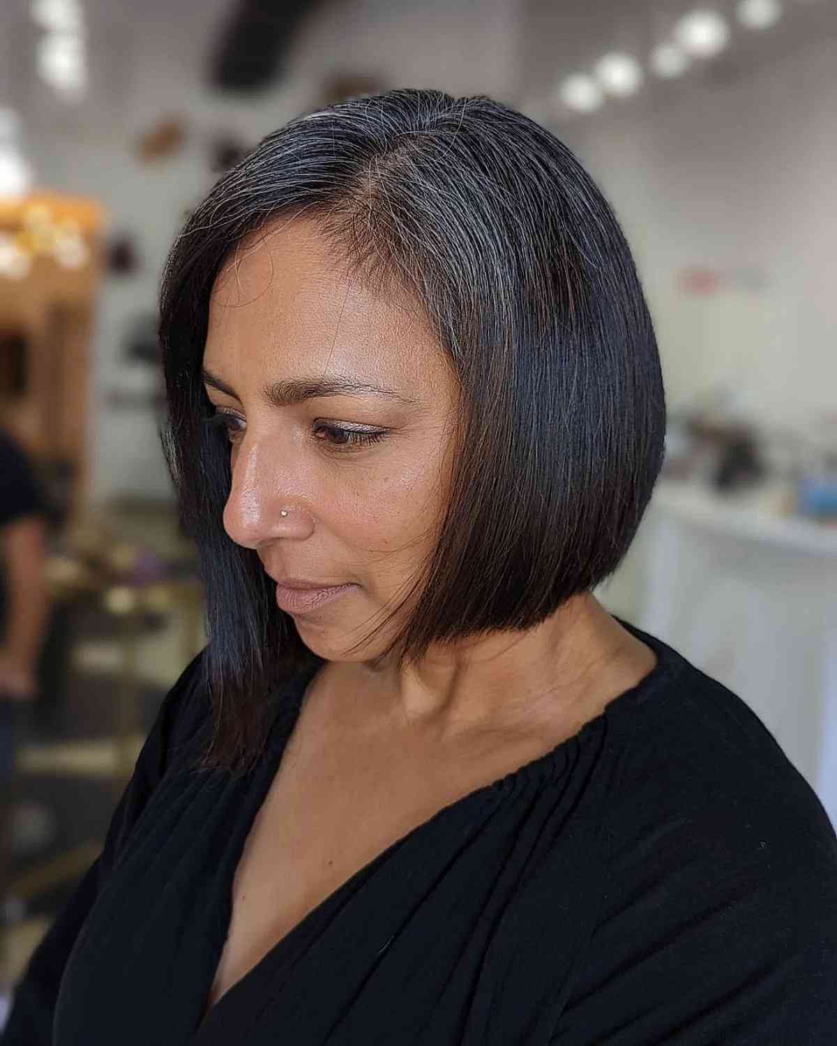 Jaw-Length Asymmetrical Bob for Women Over 50