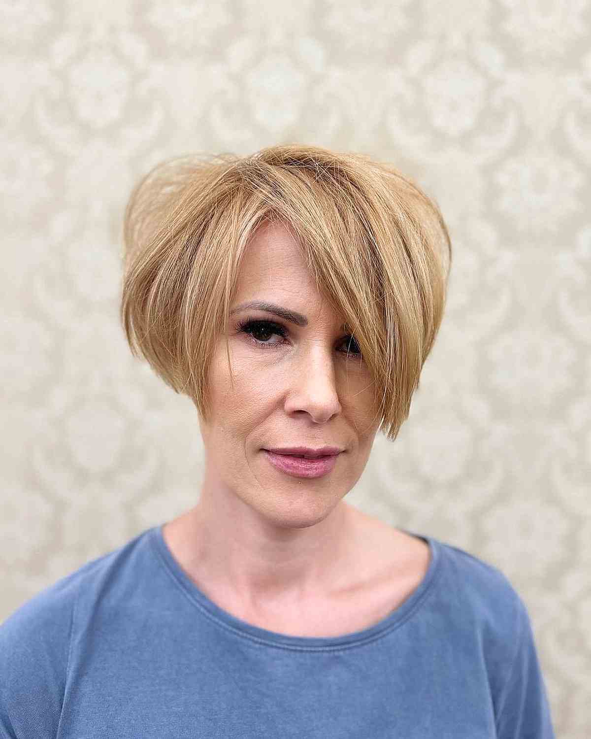 Ear-Length Pixie Bob with Long Bangs for Women 40+