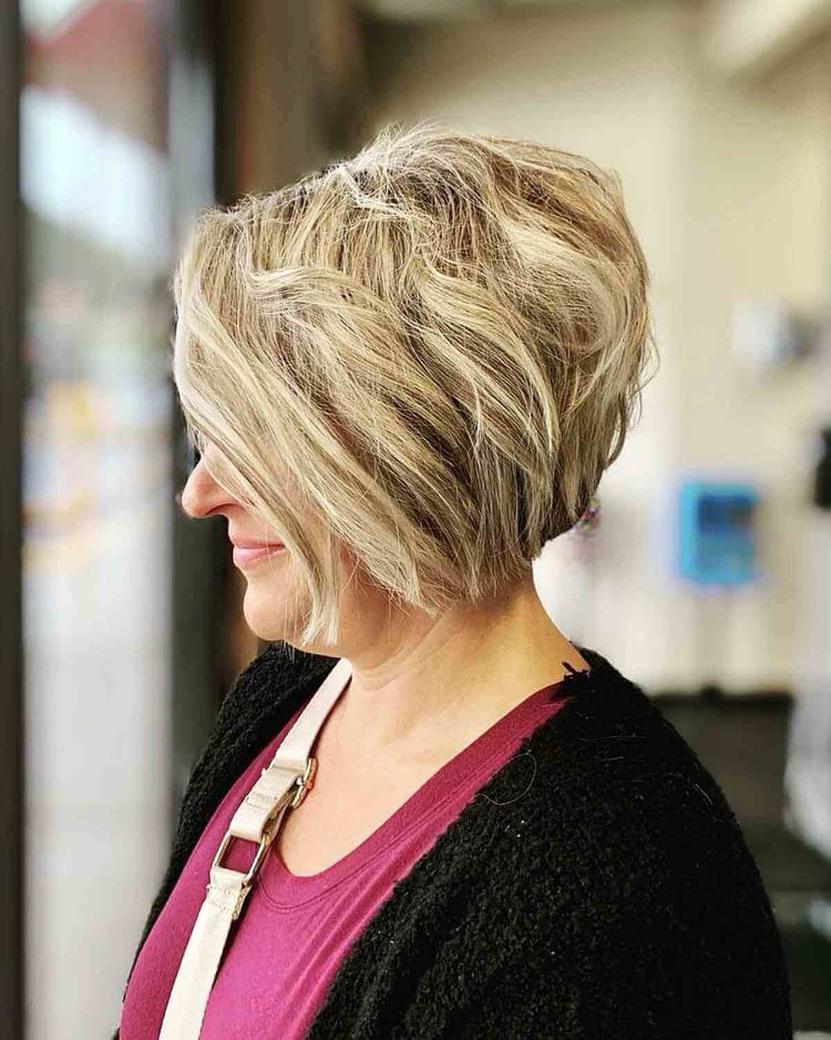 Jaw-Length Tousled Inverted Bob for Thick Hair