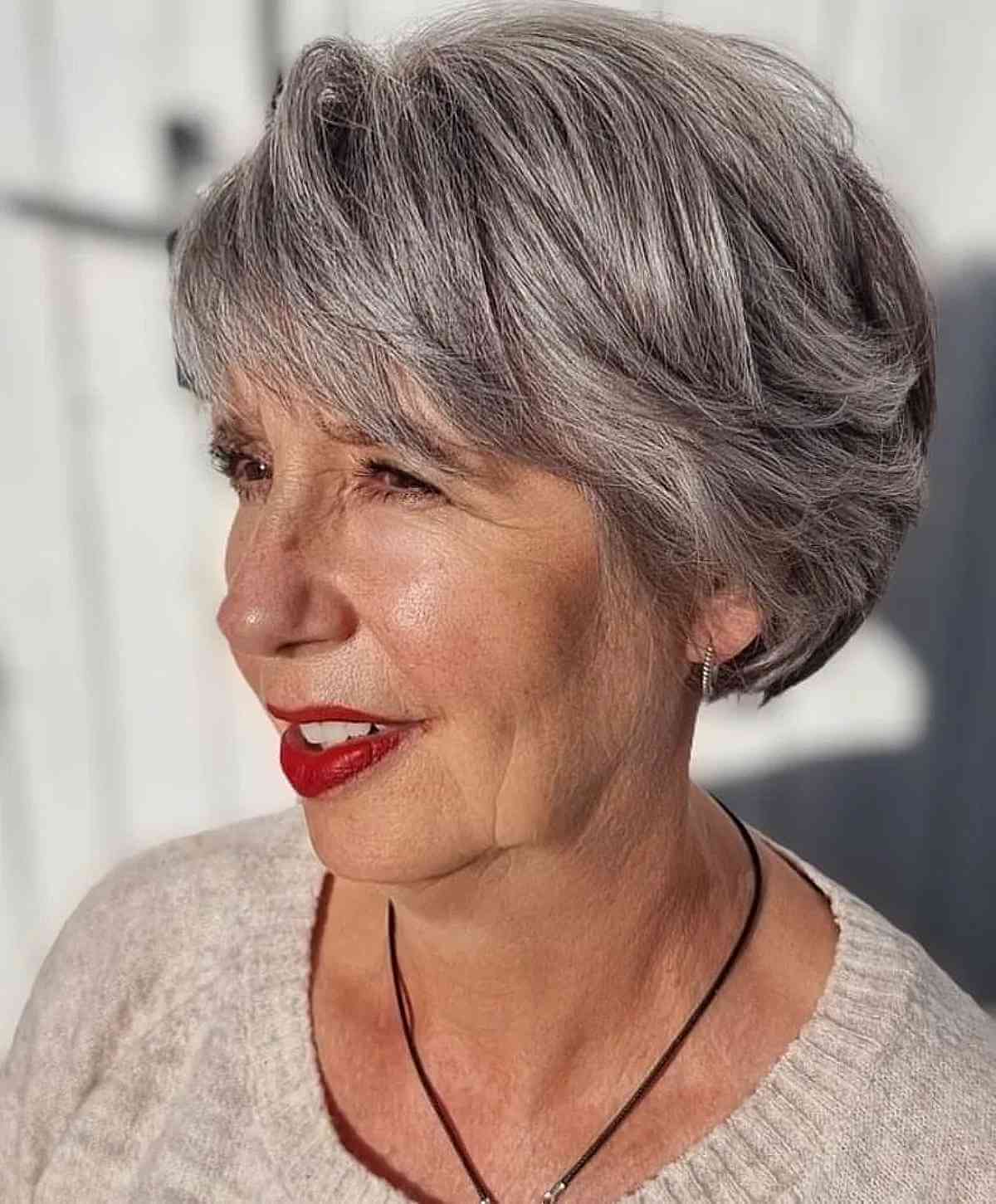 Feathered Bixie with Bangs for Women Over 70