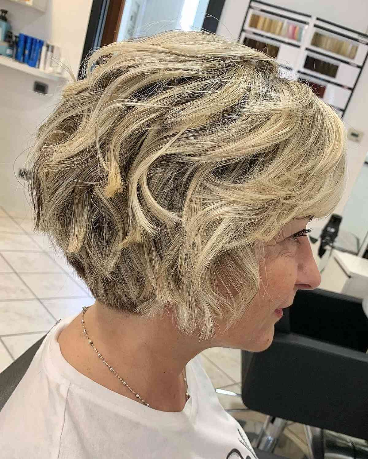 Graduated wavy bob for women over 50 with fine hair