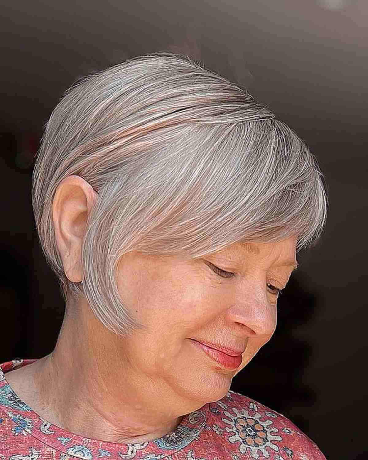 Inverted Pixie Bob with Side Bangs for a 50 Year Old Lady