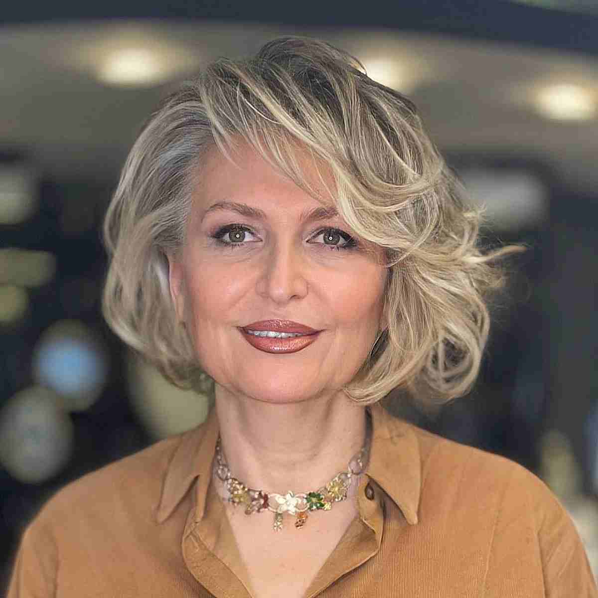 Medium Bob with Big Waves and Bangs for Women Over 60
