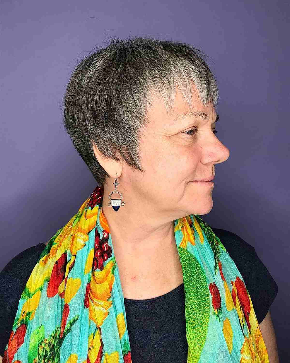 Razor Cut Pixie with Textured Bangs for Women 50+