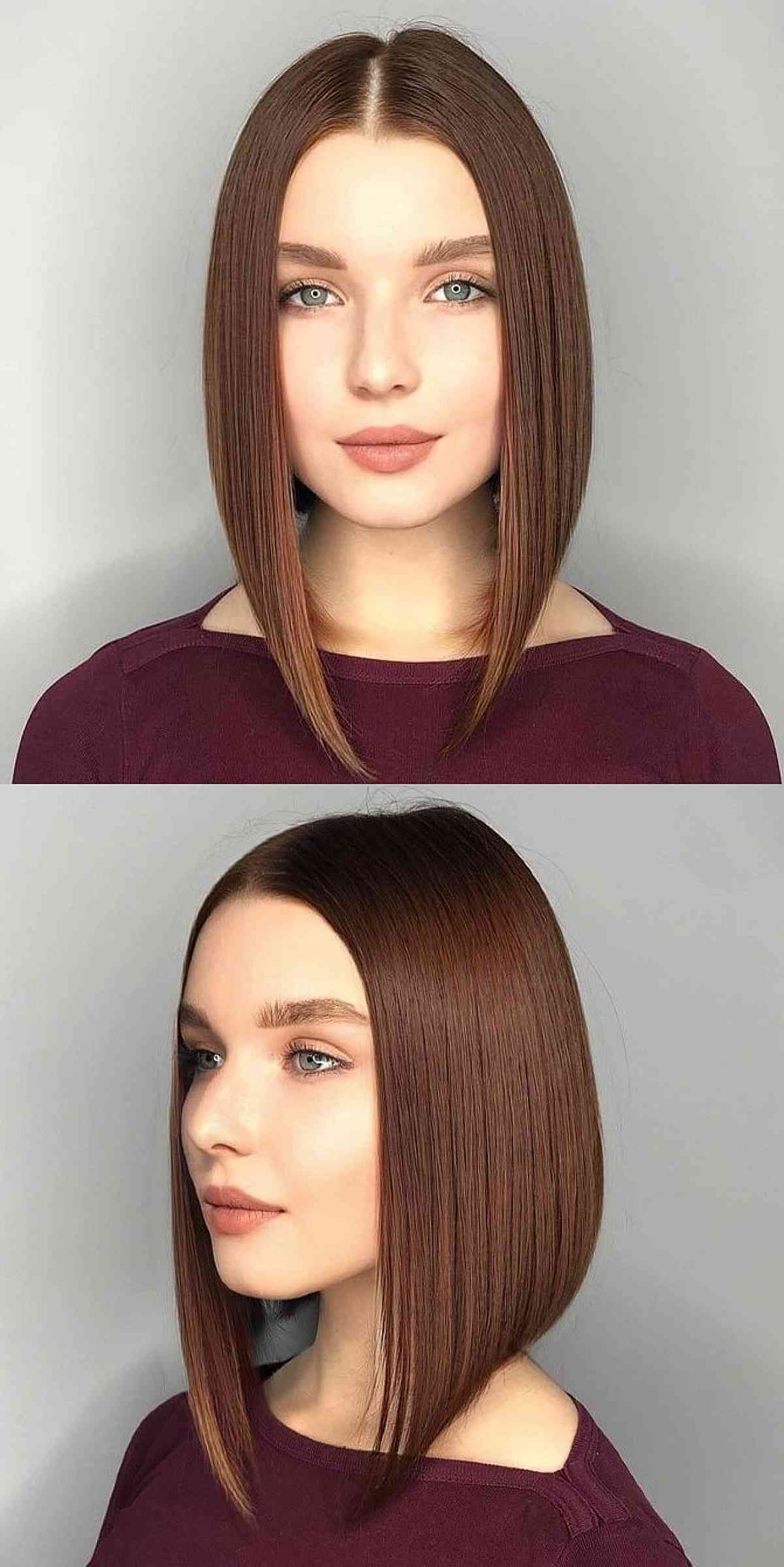 Shoulder-length bob with center parting for fine, fine hair