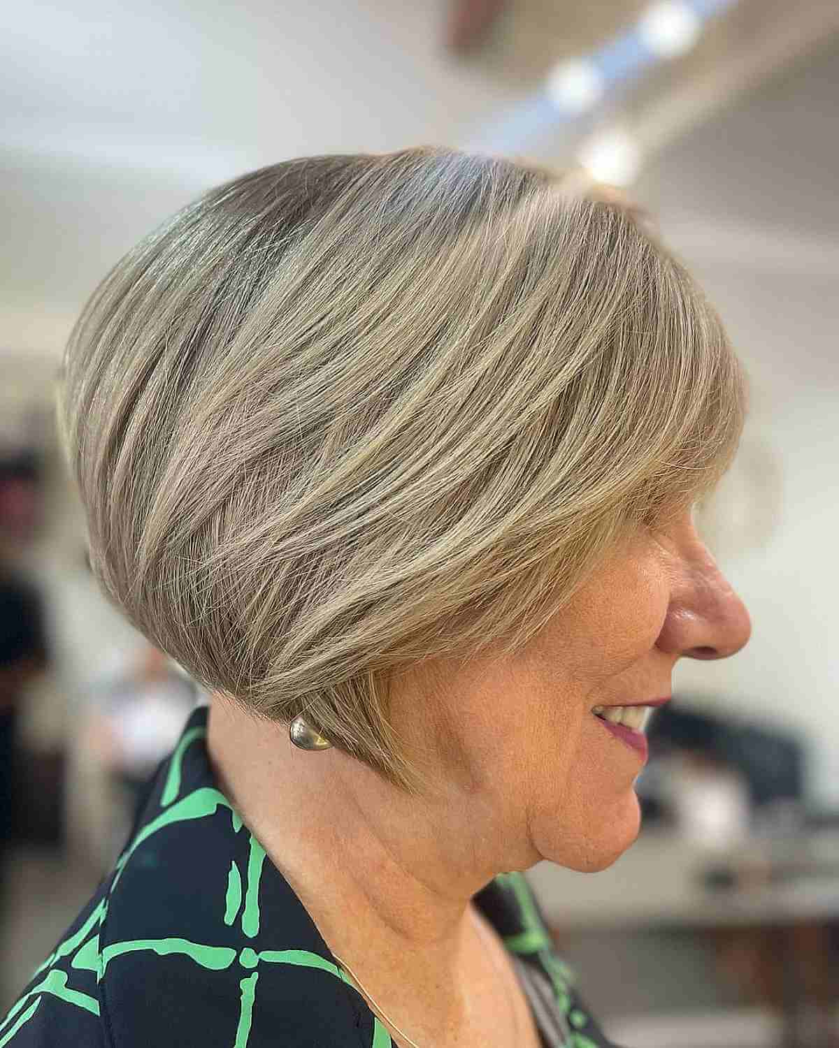 Smooth Jaw-Length Layered Bob for Older Women 