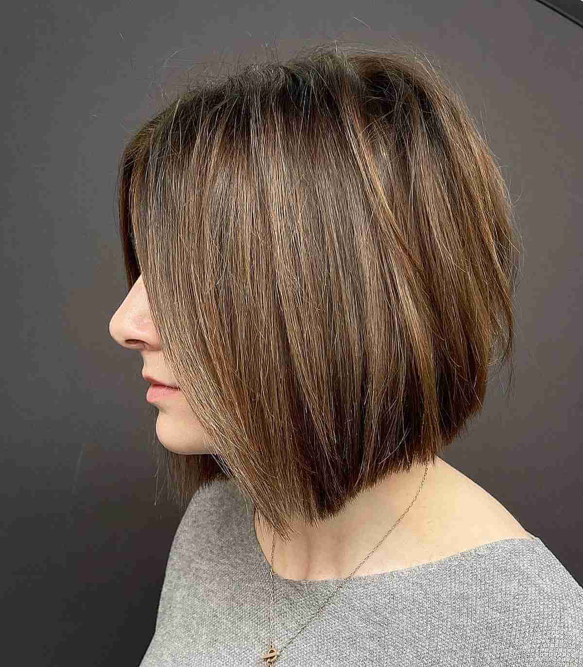 soft messy brunette concave bob