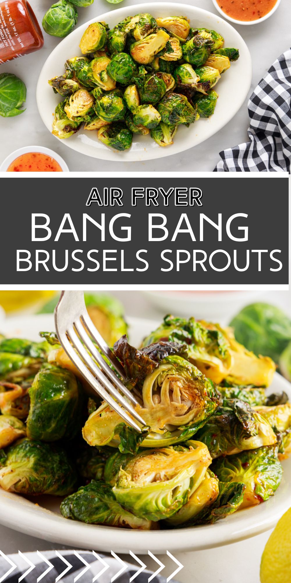 Air Fryer Bang Band Brussels Sprouts are quick and easy to make, covered in a spicy sauce and fried to perfection. via @familyfresh