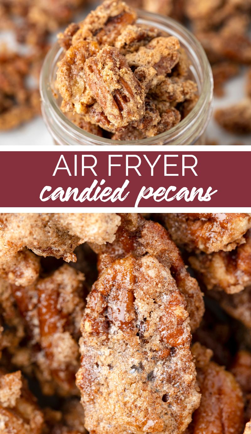 These Air Fryer Candied Pecans are absolutely irresistible little bites topped with brown sugar, cinnamon, and salt. via @familyfresh
