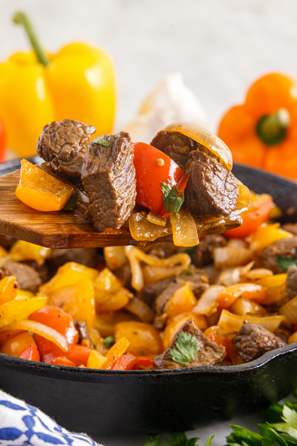 Veal Tips and Peppers in a Pan