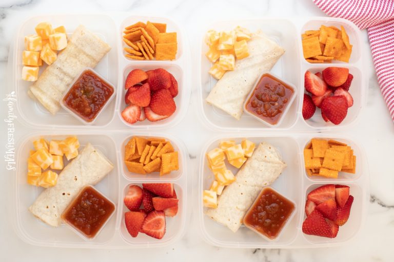 Today I have a new lunch box idea, this time with a Mexican theme.  Pack this easy burrito lunch box idea for work or school.  via @familyfresh