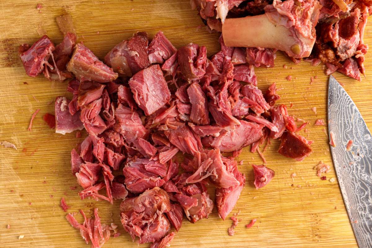 ham bone meat sliced ​​on cutting board