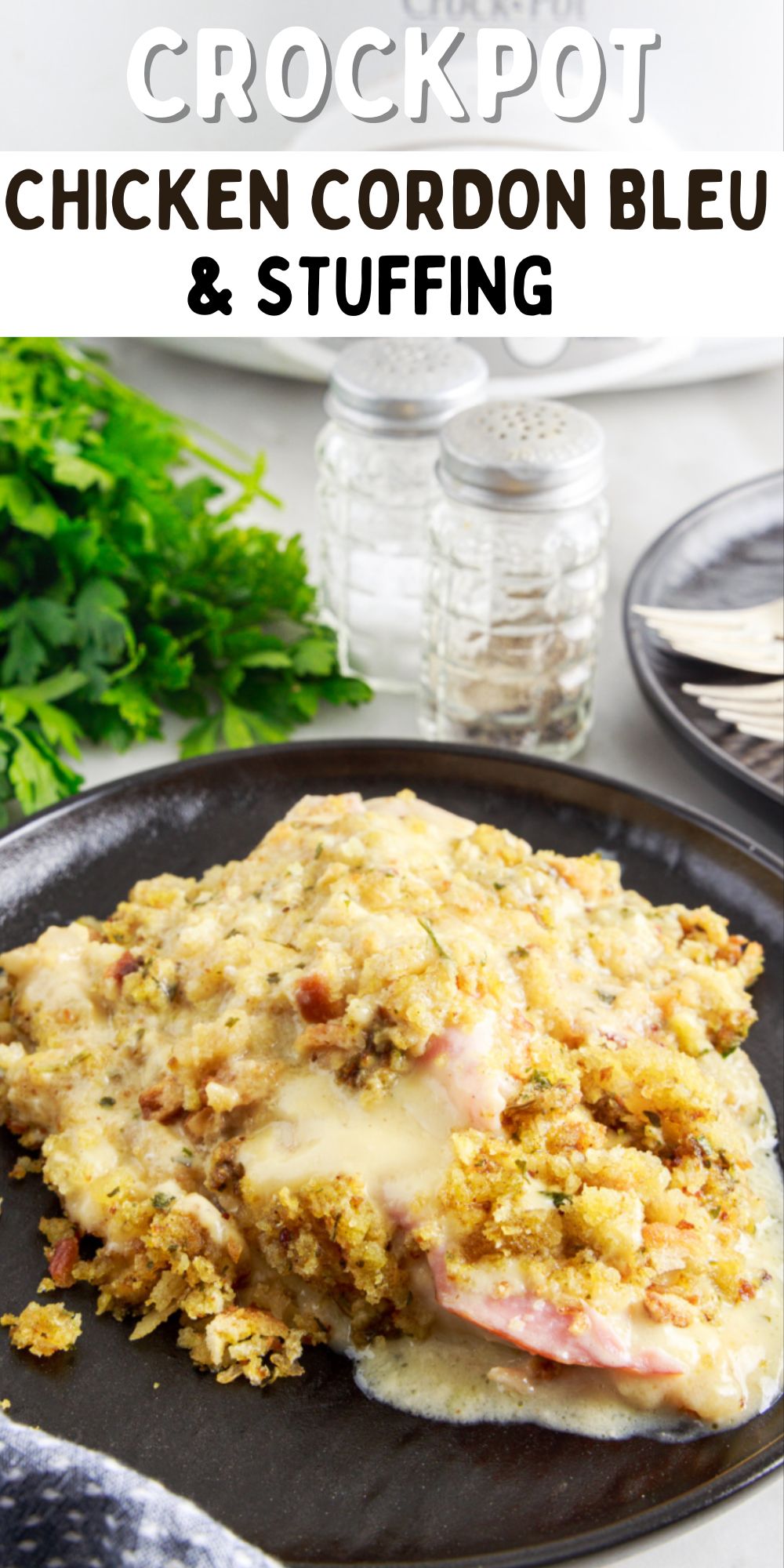 Crockpot Chicken Cordon Bleu with Stuffing recipe might be hard to say, but it's incredibly easy to make, thanks to your slow cooker! via @familyfresh