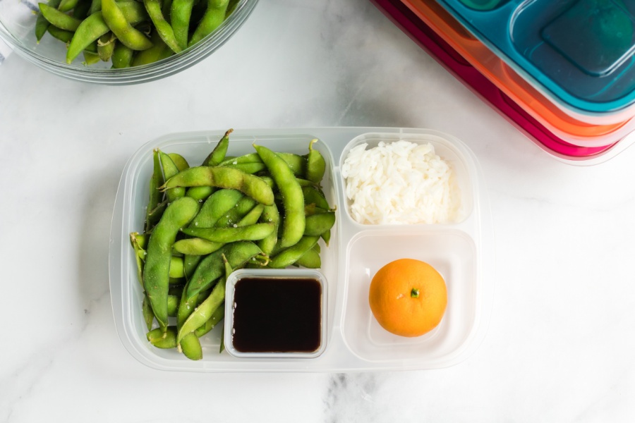 edamame packed in a lunch box
