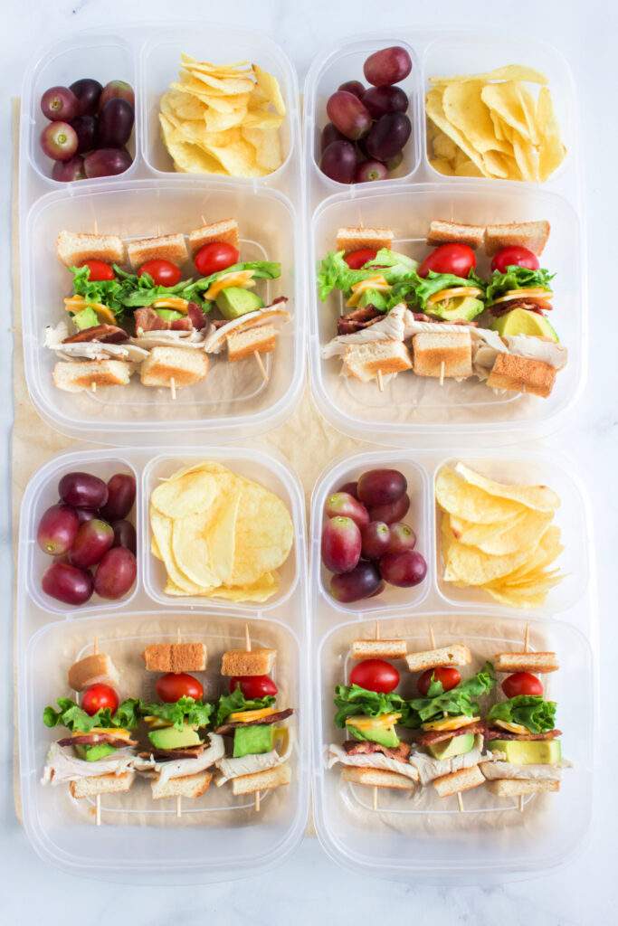 Turkey Club Skewers Lunch Box Idea Packed in 4 Lunch Boxes