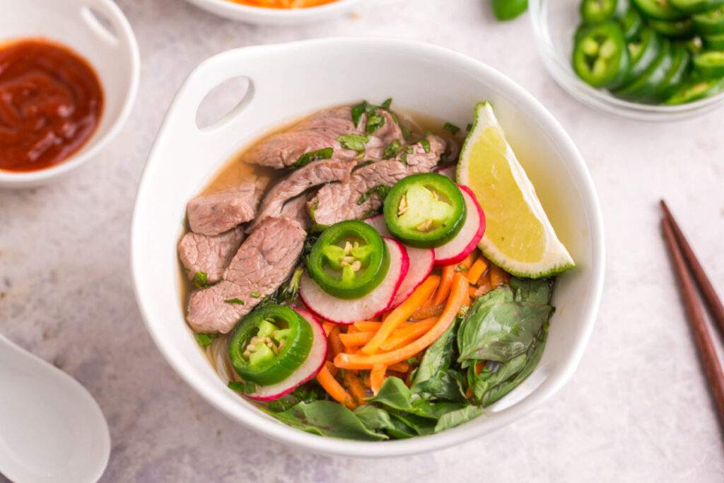 Instant Pot Beef Pho in a bowl