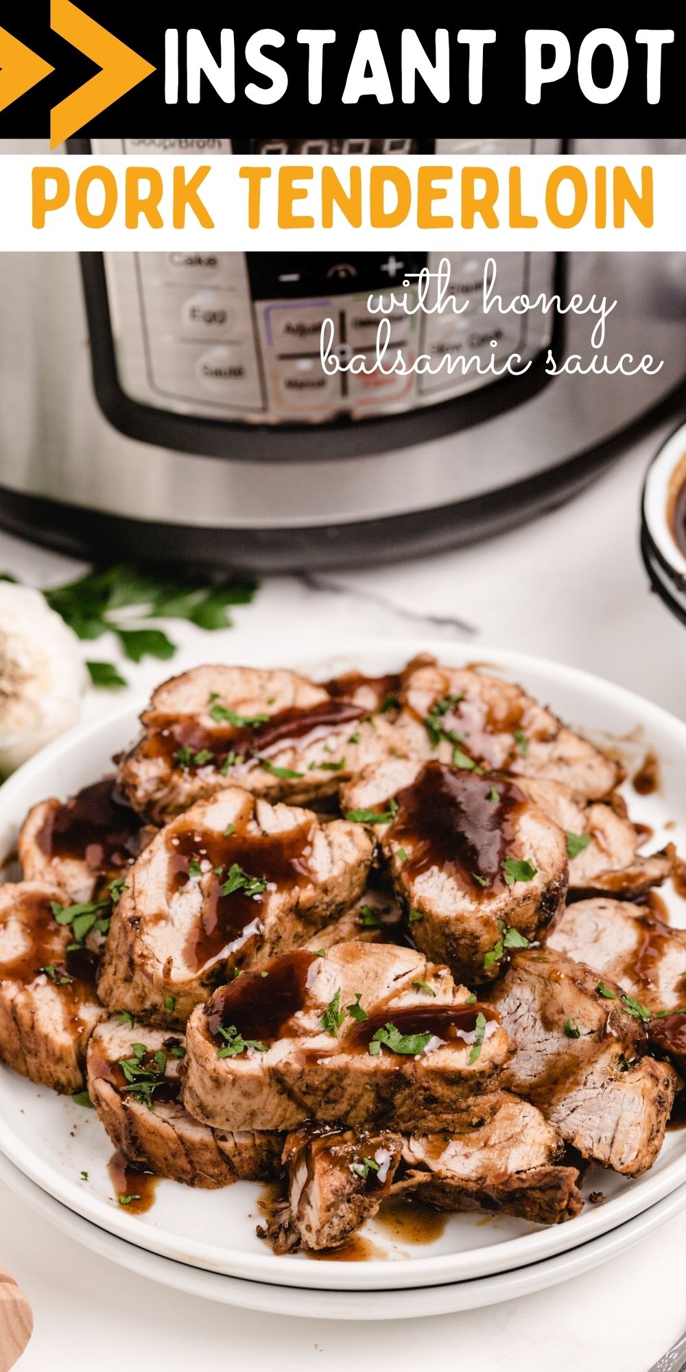This Instant Pot Pork Tenderloin with Honey Balsamic Sauce recipe is an easy and healthy meal for any night of the week. via @familyfresh