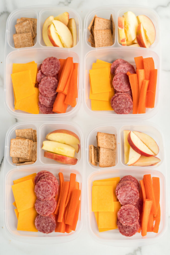 4 lunch boxes of salami, cheese and crackers