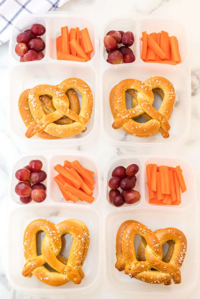 Soft Pretzel Easy Lunchbox Idea in 4 Lunch Boxes