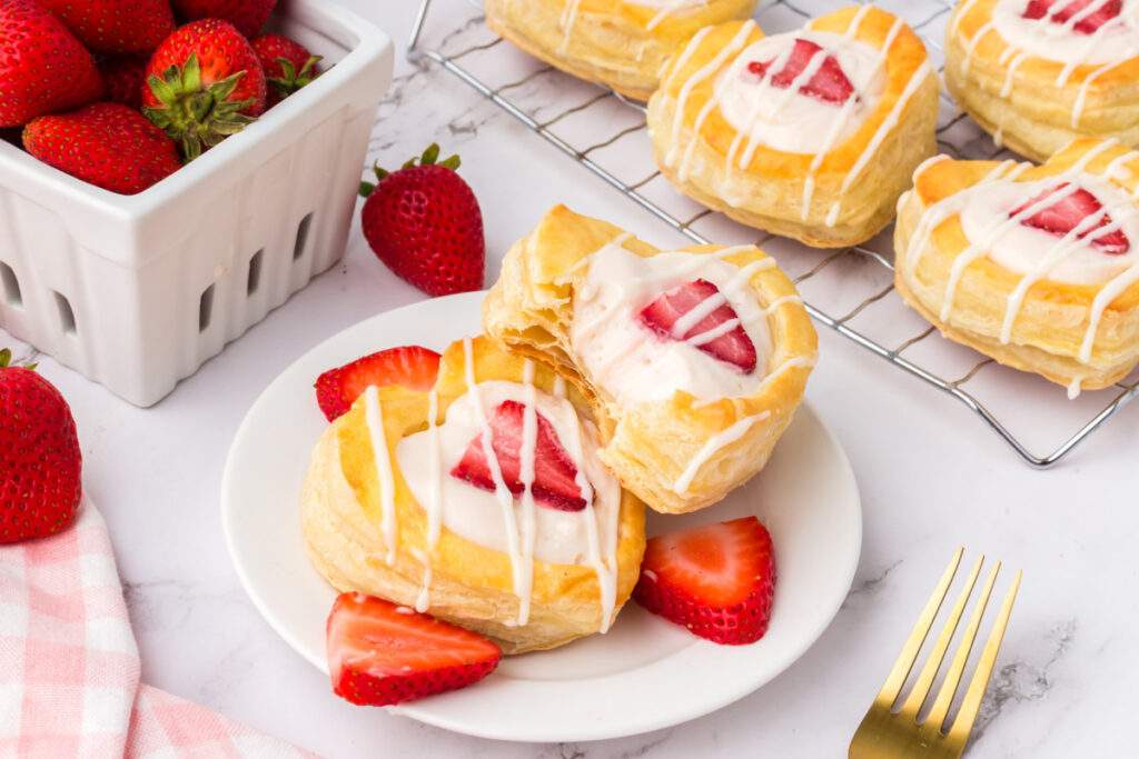 Strawberry Cream Cheese Heart Cakes on a Plate