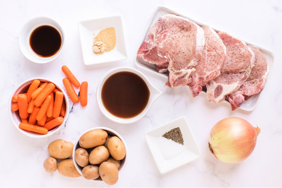 Ingredients for Instant Pot pork chops on the counter