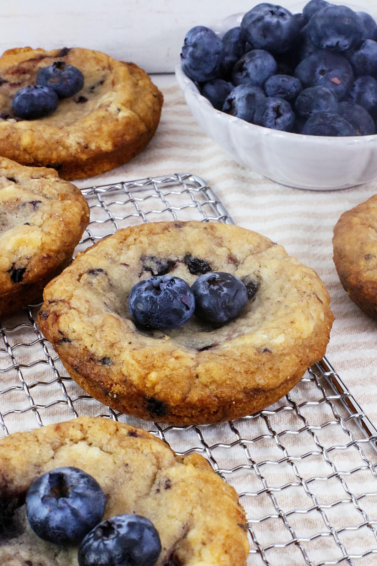 Blueberry Muffin Cookies on a white table.
