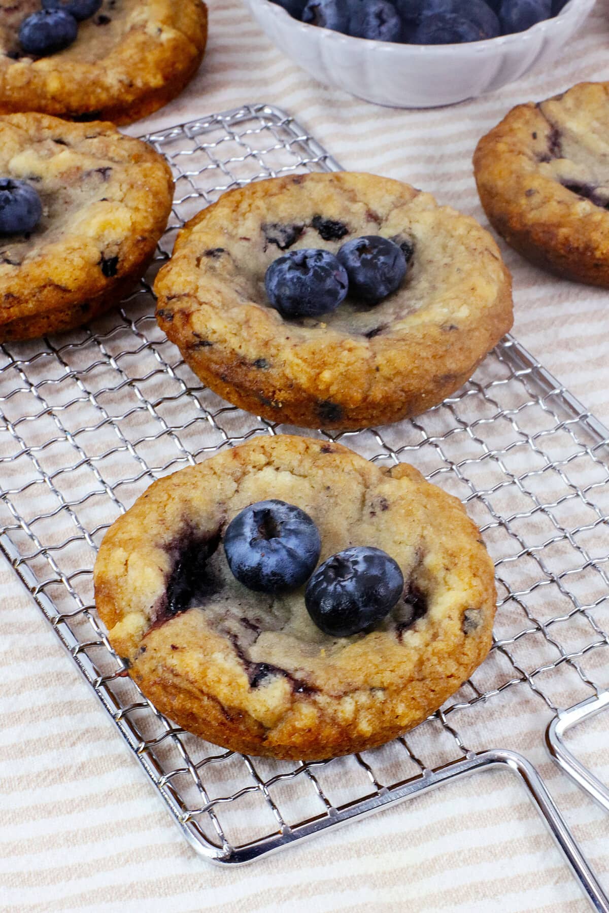 Blueberry Muffin Cookies on a rack.