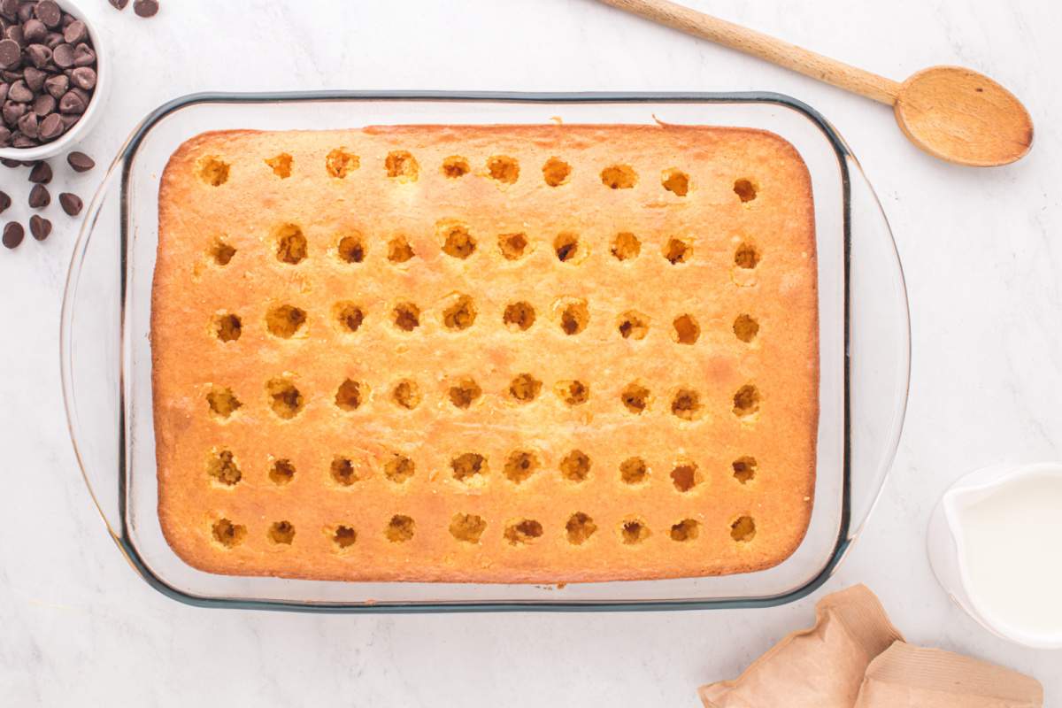 holes drilled in baked cake