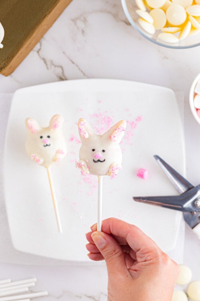 Adding the mouth to the Easter Cake Pops.