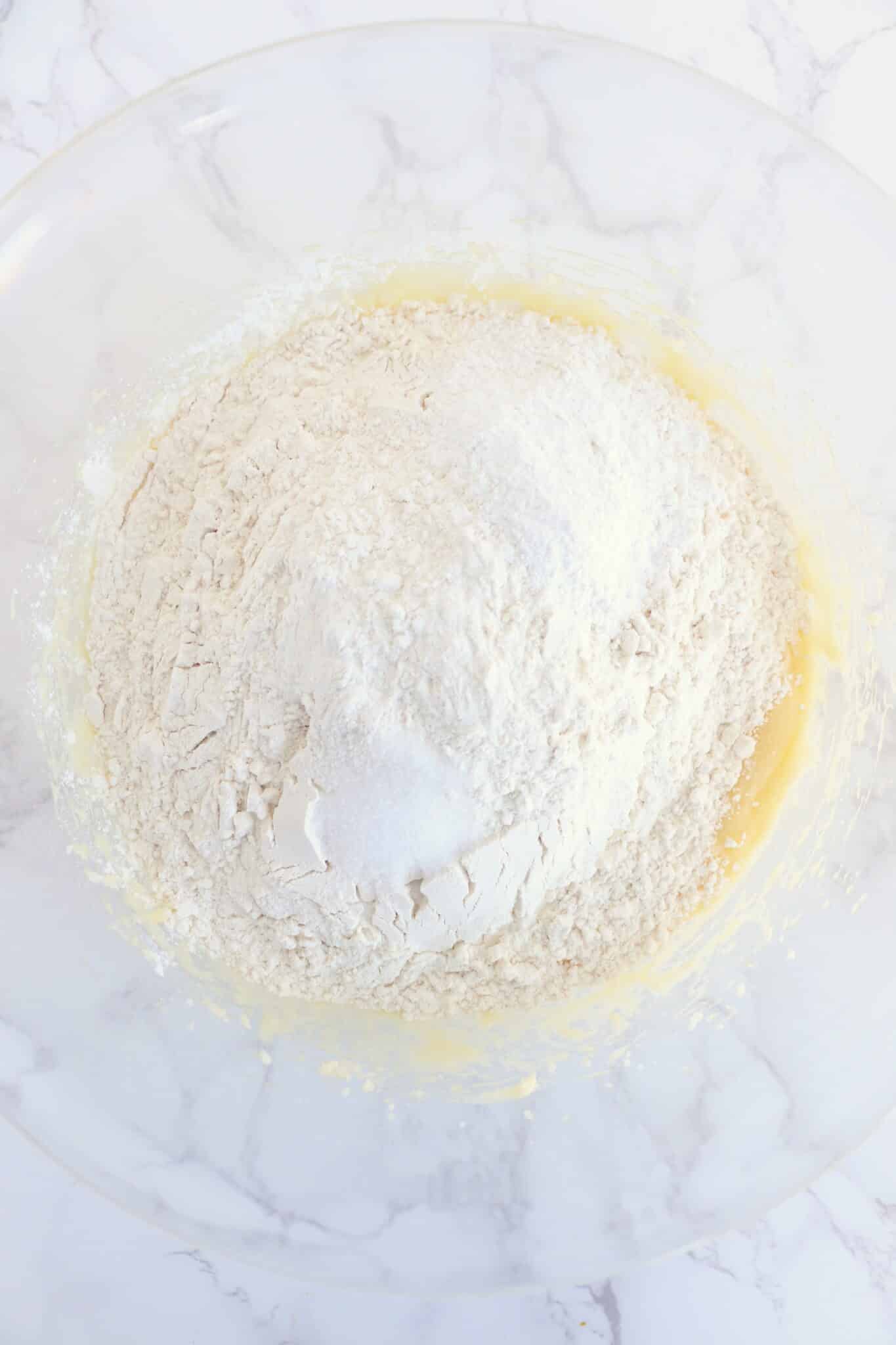 Mixing the flour.