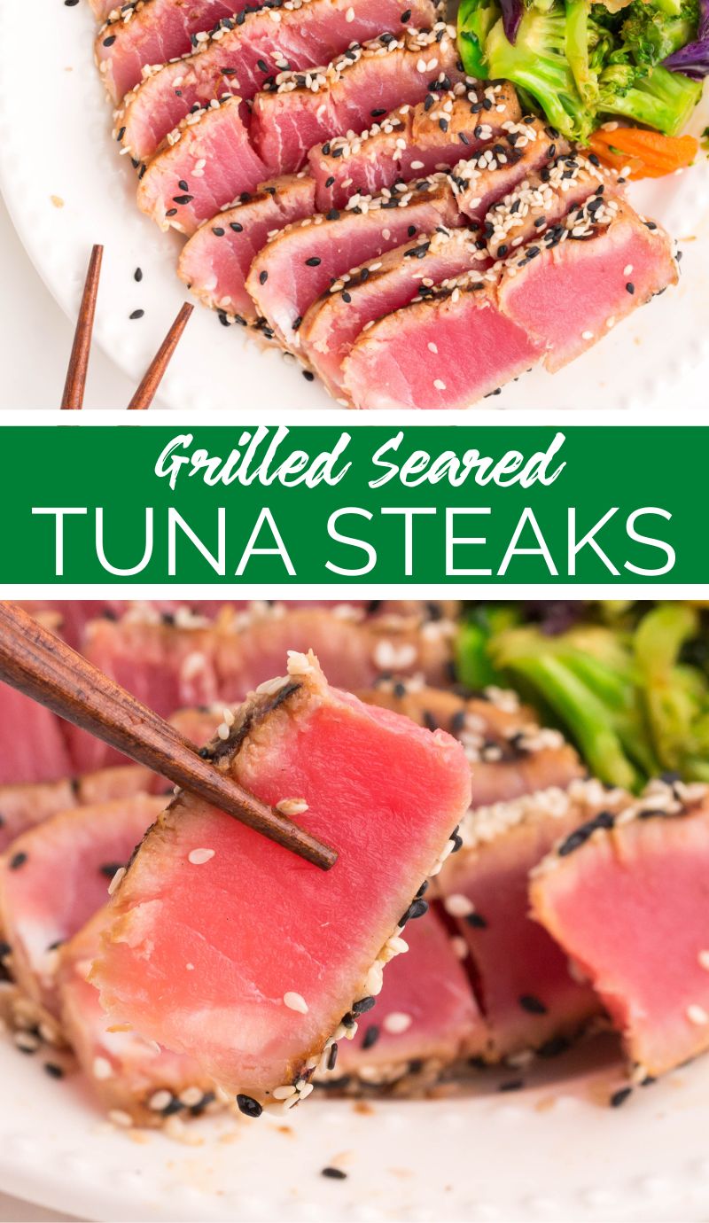 Grilled Ahi Tuna Steaks are marinated in a flavorful soy sauce and honey marinade before being perfectly browned on each side while remaining soft and pink on the inside. via @familyfresh