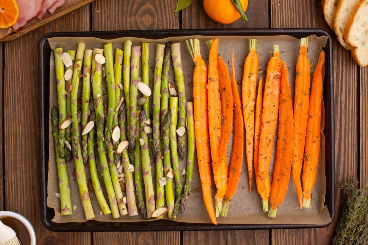 carrots and asparagus on bread