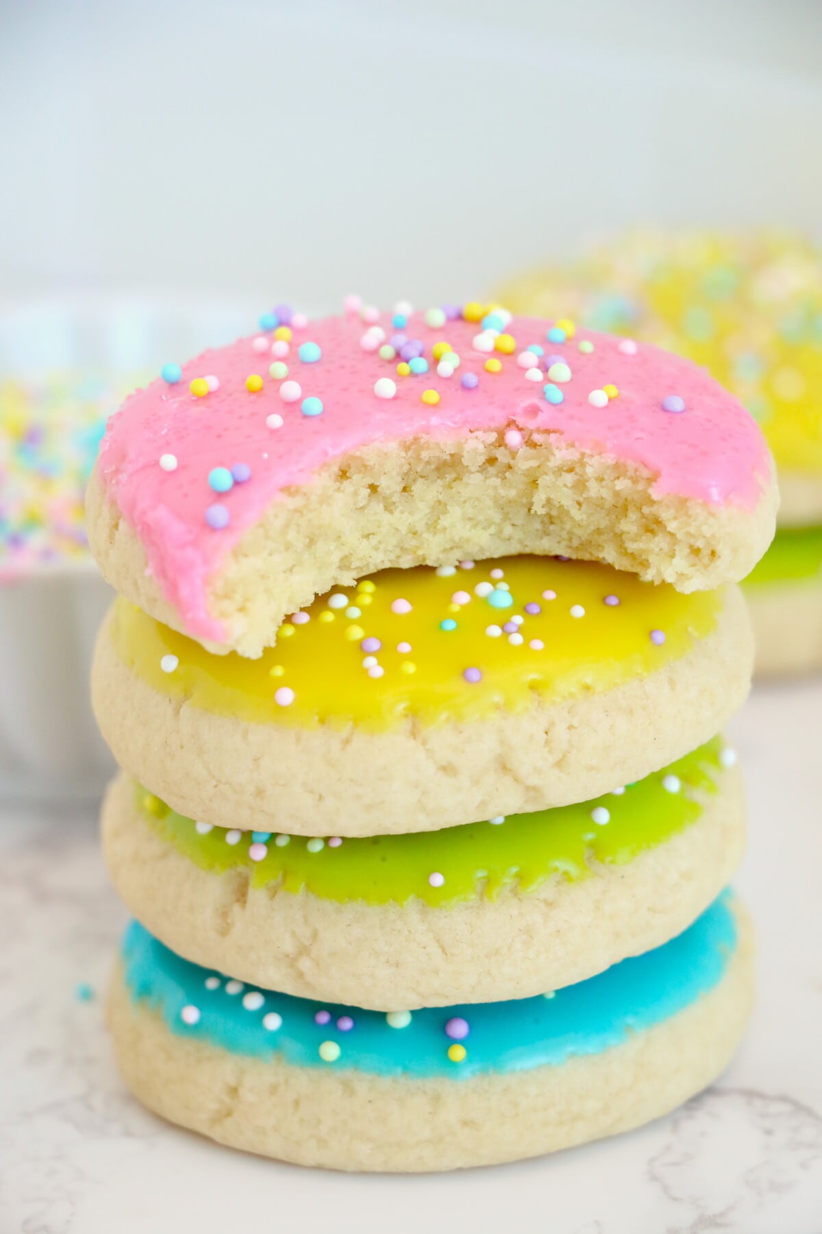 Easter sugar cookies with a bite taken out