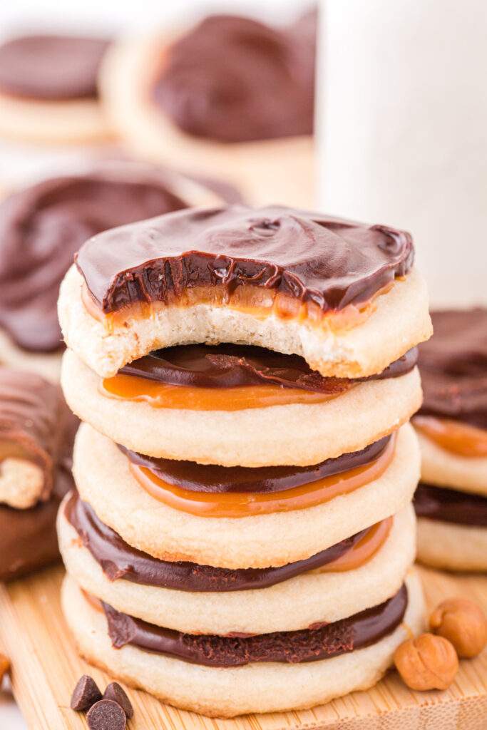 Twix cookies stacked on top of each other