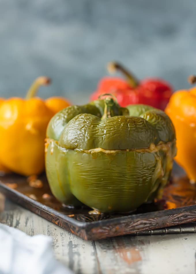 peppers stuffed with cheese in a pan
