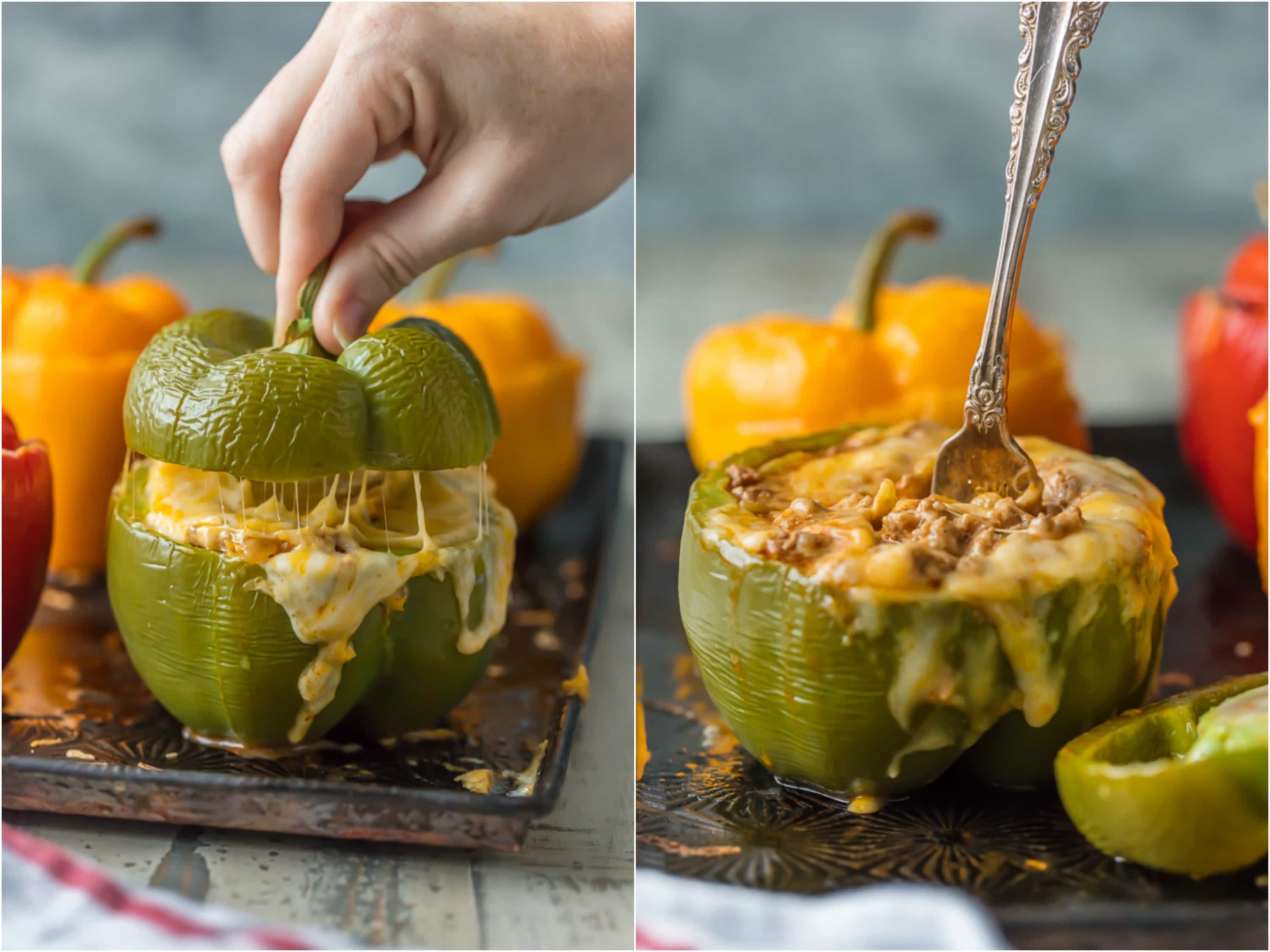 peppers stuffed with cheese in a pan