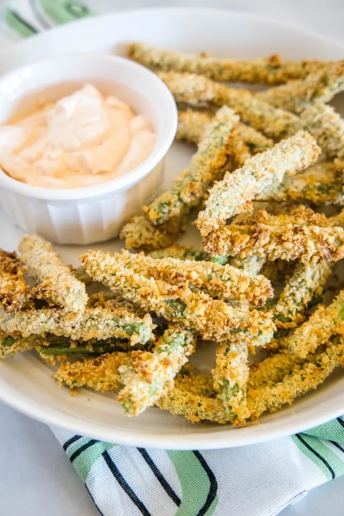 green bean fries on a white plate