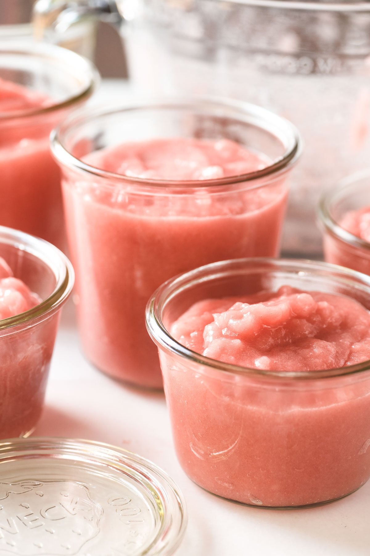 Applesauce with rhubarb in Weck jars.