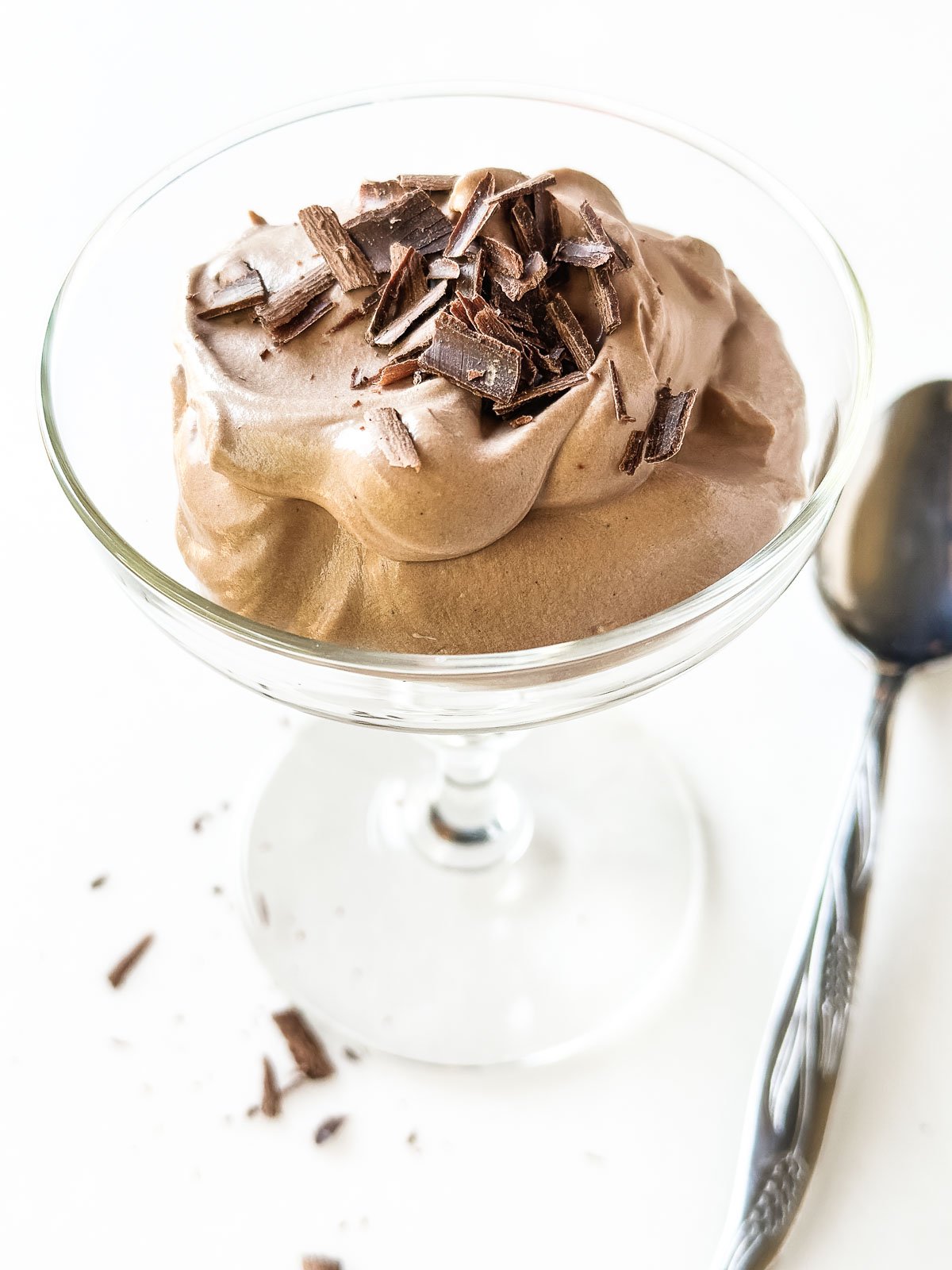 3-minute chocolate mousse in a coupe glass.