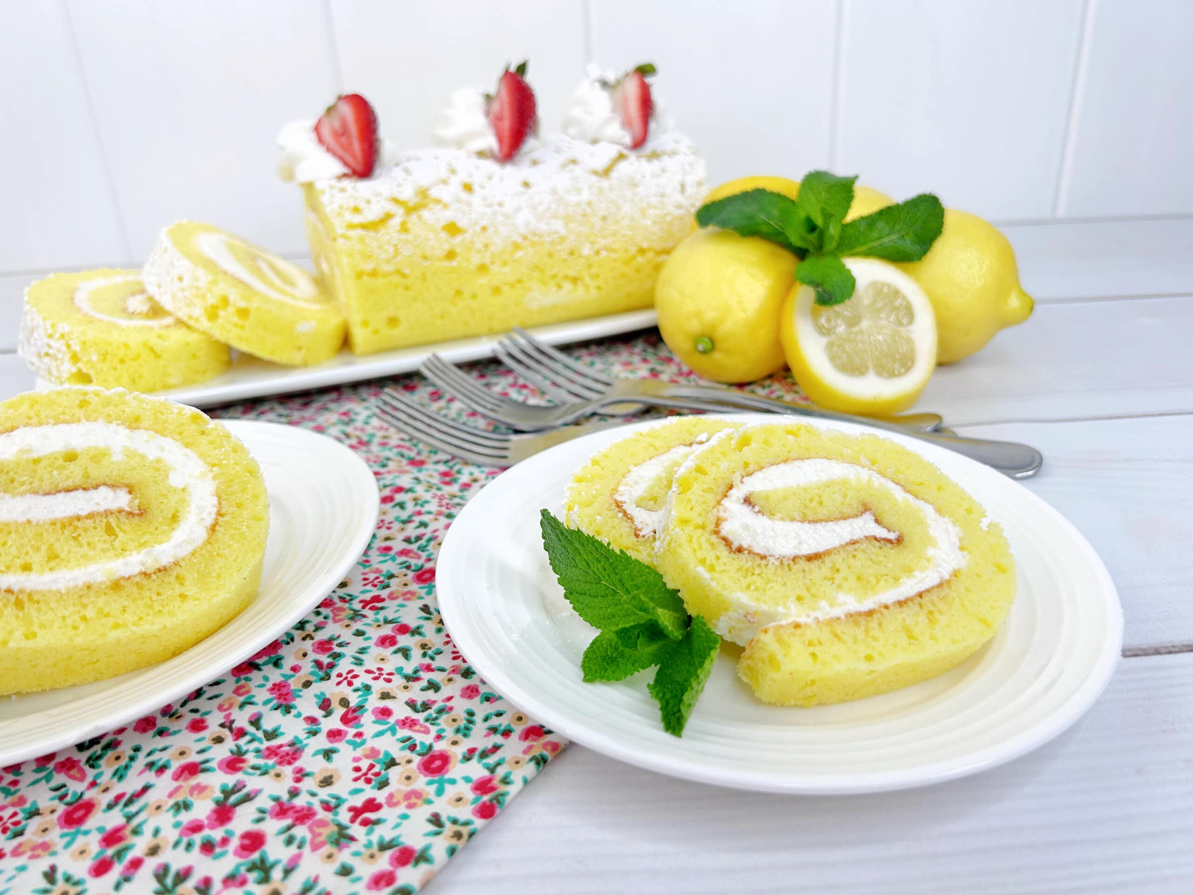 lemon swiss cake on a white plate
