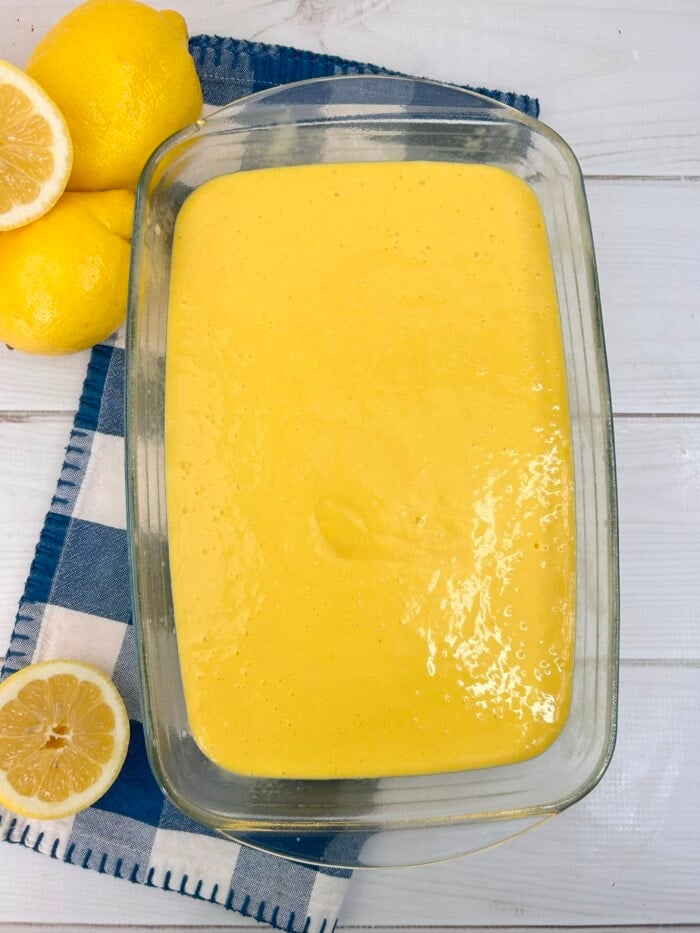 lemon pudding in a skillet