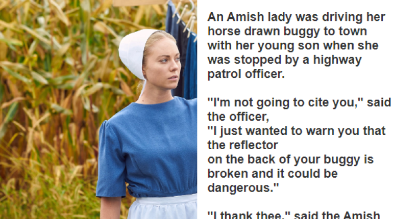 Amish authorities buggy horsedrawn operating stopped Woman 