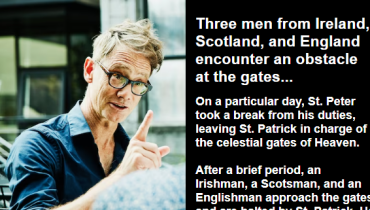 Three men from Ireland, Scotland, and England encounter an obstacle at the gates…