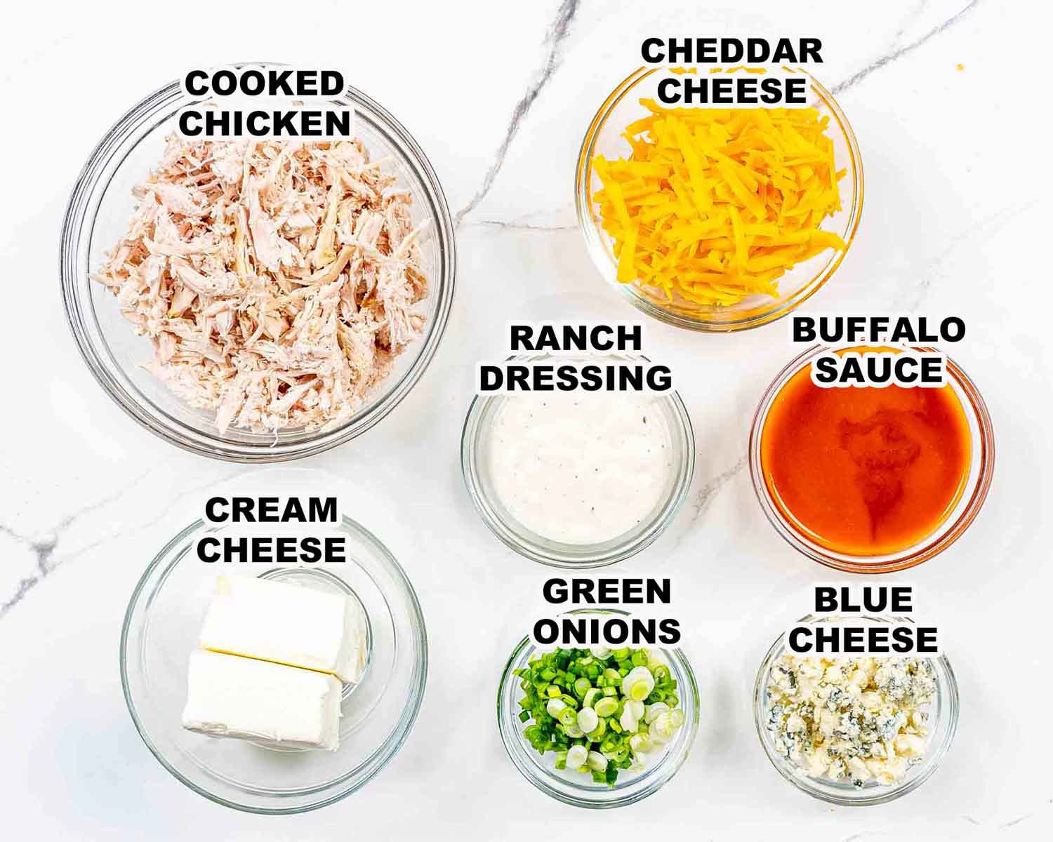 Ingredients needed to make buffalo chicken sauce.