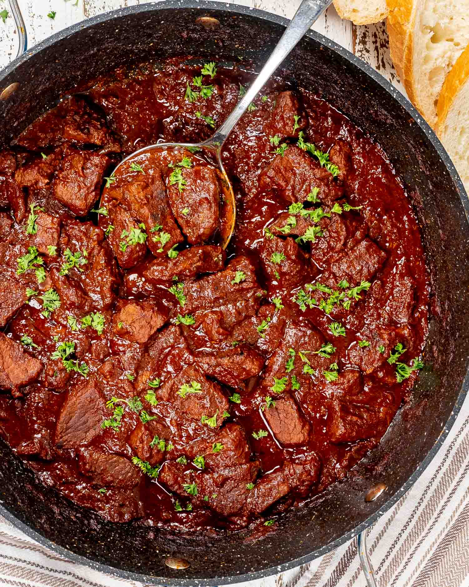 freshly made hungarian goulash in a large pot.