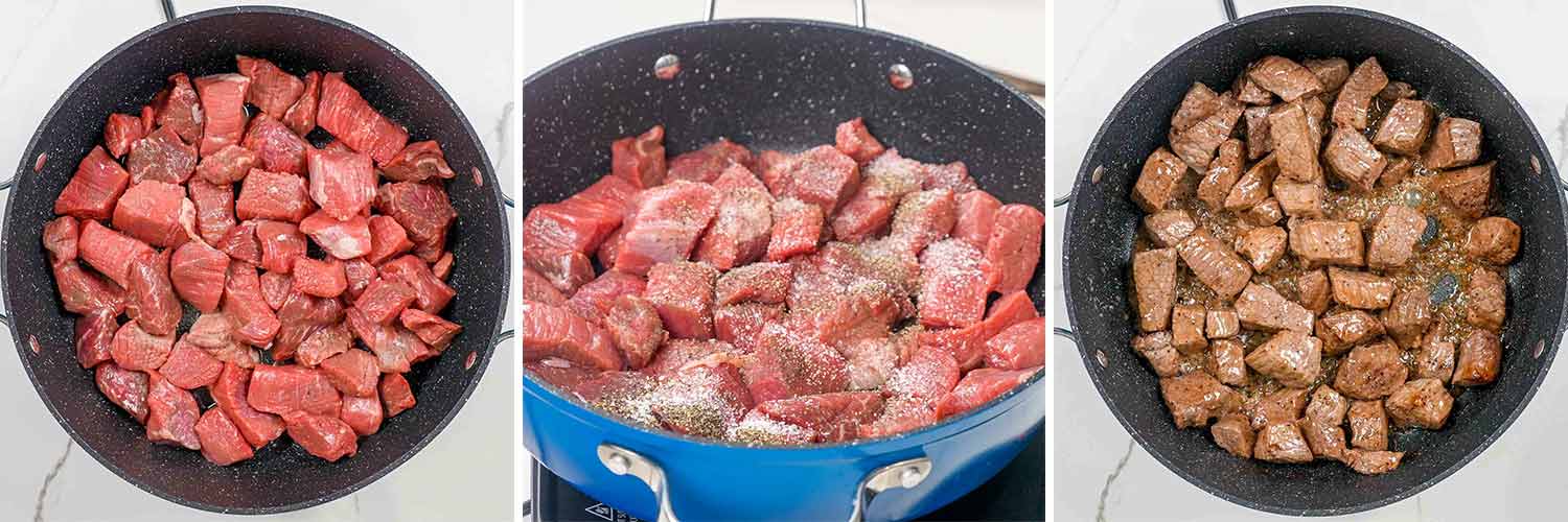 detailed process shots showing how to make hungarian goulash.