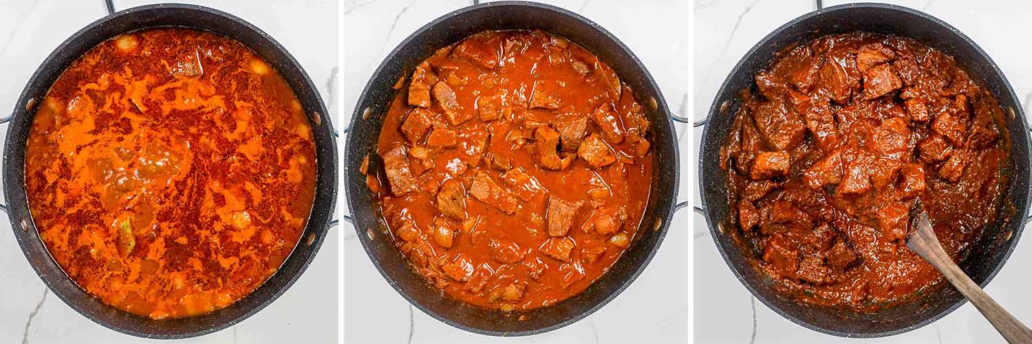 detailed process shots showing how to make hungarian goulash.