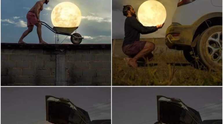 artistic photo series Canon T6 camera capturing lunar phases celestial art collage technique creative photography lockdown inspiration Lunar loving artist mind bending photos of the moon moon in unique settings moon-themed artwork passion for the moon perspective manipulation photographer Daniel Antoniol 