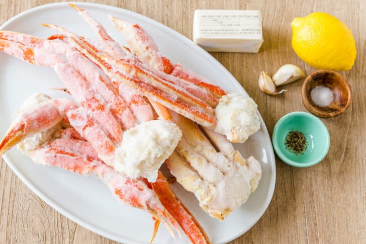 Ingredients for home cooked crab with lemon garlic butter dipping sauce