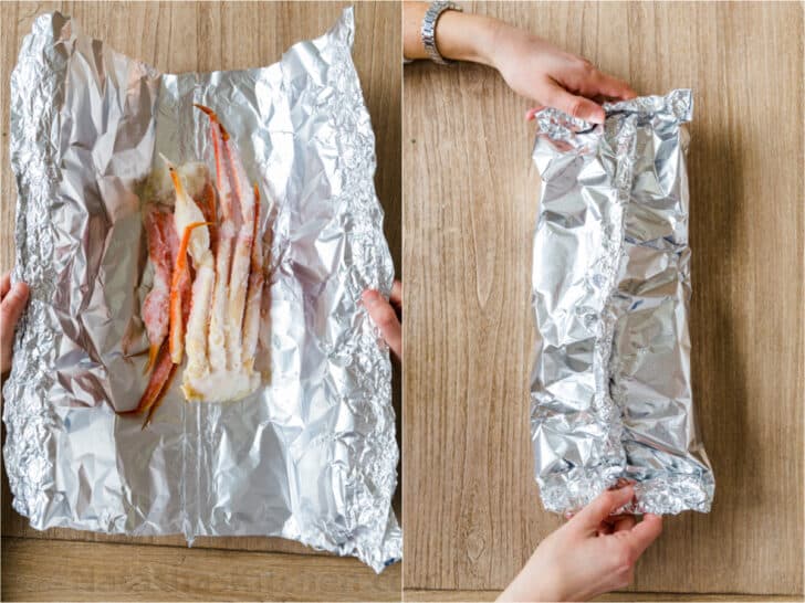 Crab legs in foil packs for grilling and baking